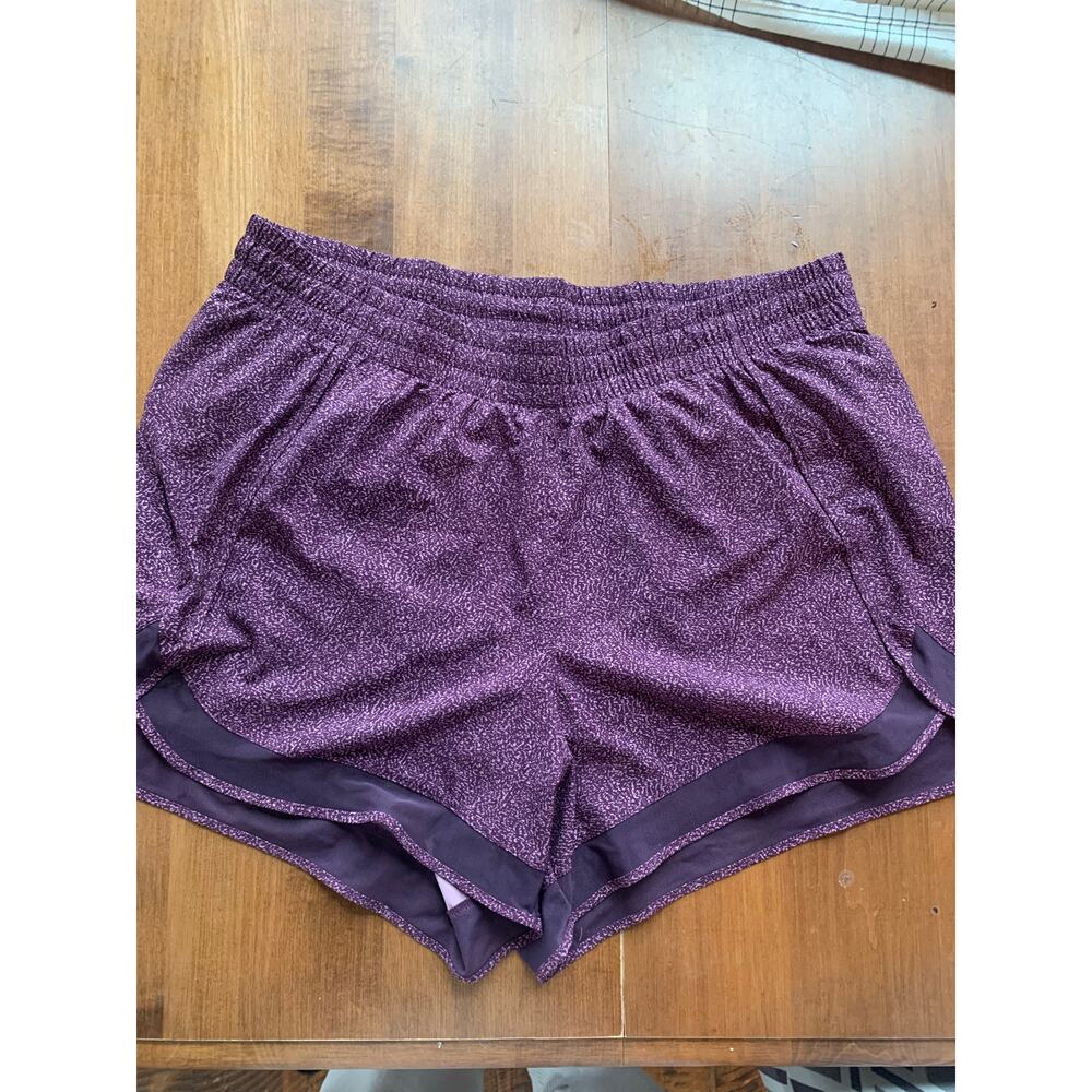 Athleta Printed Mesh Run Short S1X Purple Plum Built-In Brief Athletic Running
